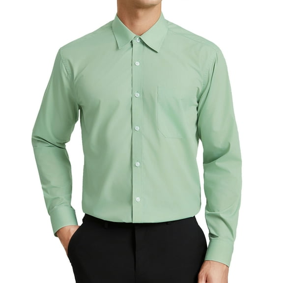 HISDERN Mens Green Button Down Shirts Collar Formal Long Sleeve Dress Shirt Regular Fit Wedding 2XL
