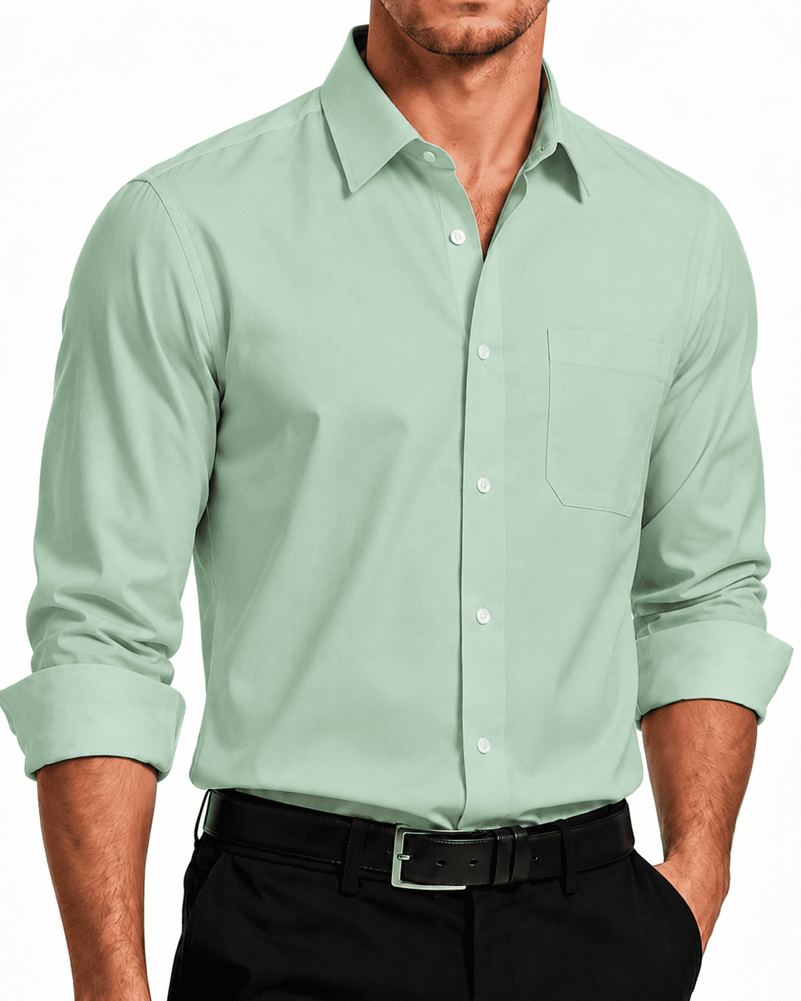 mens light green dress shirt Slim Fit Sage Stretch Made according to your measurements for the special you DiBanGu Mens Dress Shirt Solid