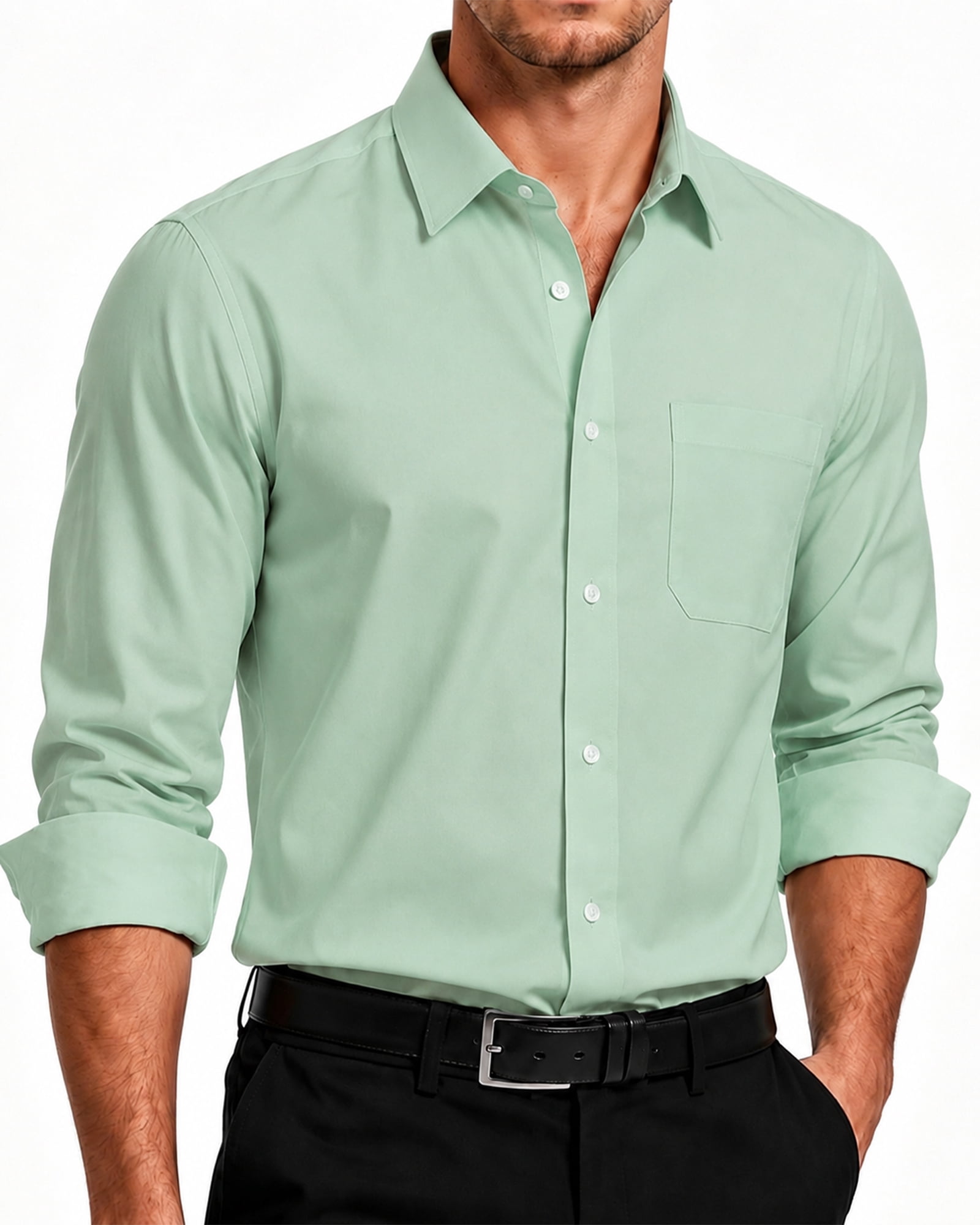 green button up dress shirt Men's Basic Solid Color (Apple Green) Apple / 5X-Large/21-21.5 Neck/36-37 Sleeve and inherent comfort of cotton Wrinkle-Free Kelly Shirt Green Microgingham