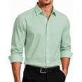 thumbnail image 1 of HISDERN Mens Green Button Down Shirts Formal Collar Long Sleeve Regular Fit Dress Shirt for Wedding, 1 of 11