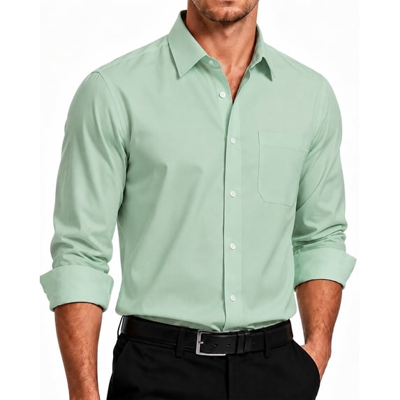 HISDERN Mens Green Button Down Shirts Formal Collar Long Sleeve Regular Fit Dress Shirt for Wedding