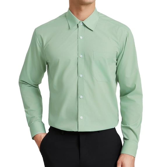 HISDERN Mens Green Button Down Shirts Collar Formal Long Sleeve Dress Shirt Regular Fit Wedding M