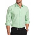 thumbnail image 1 of HISDERN Mens Green Button Down Shirts Formal Collar Long Sleeve Regular Fit Dress Shirt for Wedding, 1 of 14