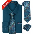 thumbnail image 1 of HISDERN Mens Long Sleeve Dress Shirt with Matching Tie and Handkerchief Set Formal Green Button Down, 1 of 8