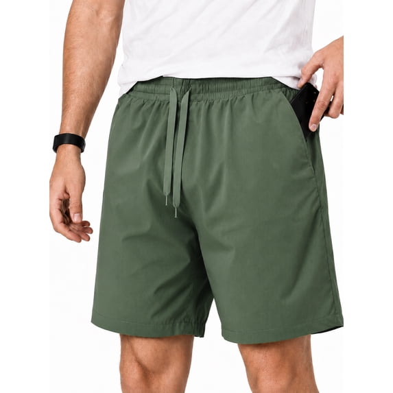 HISDERN Mens Nylon Shorts 7.8" Inseam 4-Way Stretch Drawstring Waist Athletic Shorts with Deep Pockets