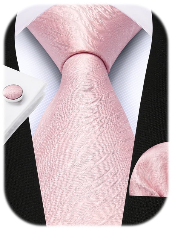 Pink Ties for Men Formal Woven Neckties Pocket Square Cufflinks Set Dress Tie for Wedding Party