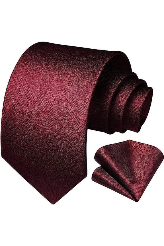 Mens Red Ties Classic Solid Neckties Handkerchief Formal Business Tie & Pocket Square Set