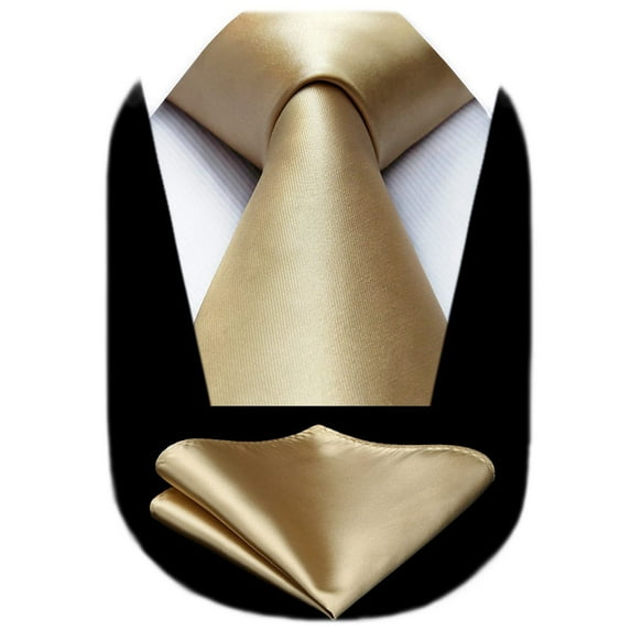 HISDERN Mens Solid Color Ties Formal Satin Necktie and Pocket Square Set Classic Tie & Handkerchie,Gold