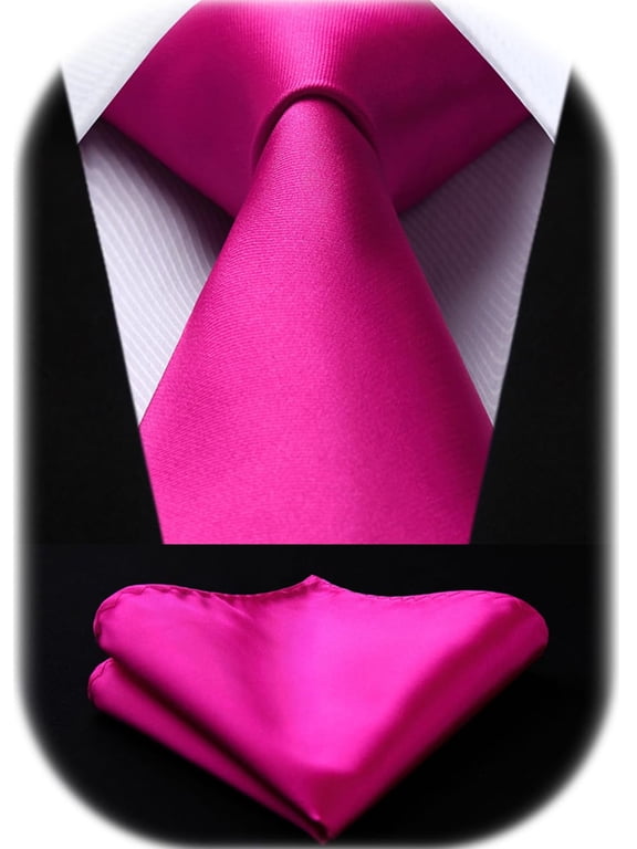 Pink Ties for Men,Solid Color 3.35 inch Wide Ties Satin Necktie and Pocket Square Set Wedding Formal Tie