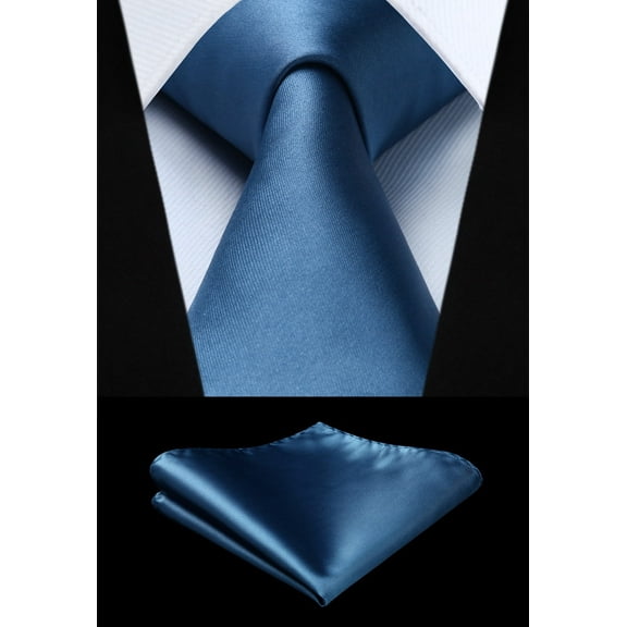 HISDERN Mens Solid Color Ties Formal Satin Necktie and Pocket Square Set Classic Tie & Handkerchie