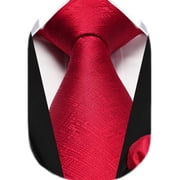 HISDERN Mens Red Ties Wedding Neckties Formal Satin Necktie and Pocket Square Set Classic Tie Gift Box