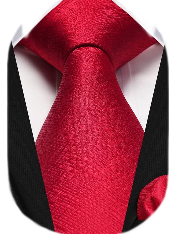 Mens Red Ties,Wedding Neckties Formal Satin Necktie and Pocket Square Set Classic Tie Gift Box 3.35 inch Wide