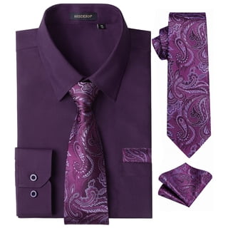 HISDERN Mens Solid Dress Shirt Long Sleeve with Matching Tie & Handkerchief Set Button Down Shirts