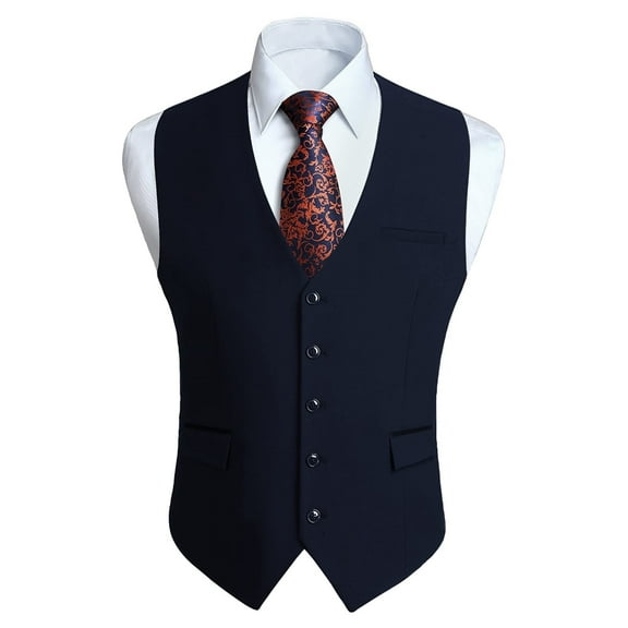 HISDERN Mens Suit Vest Slim Fit Formal Waistcoat Classic V-Neck Dress Vest for Weddings & Business