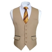 HISDERN Mens Suit Vests Formal V-Neck Slim Fit Waistcoat Classic Dress Vest for Weddings Beige
