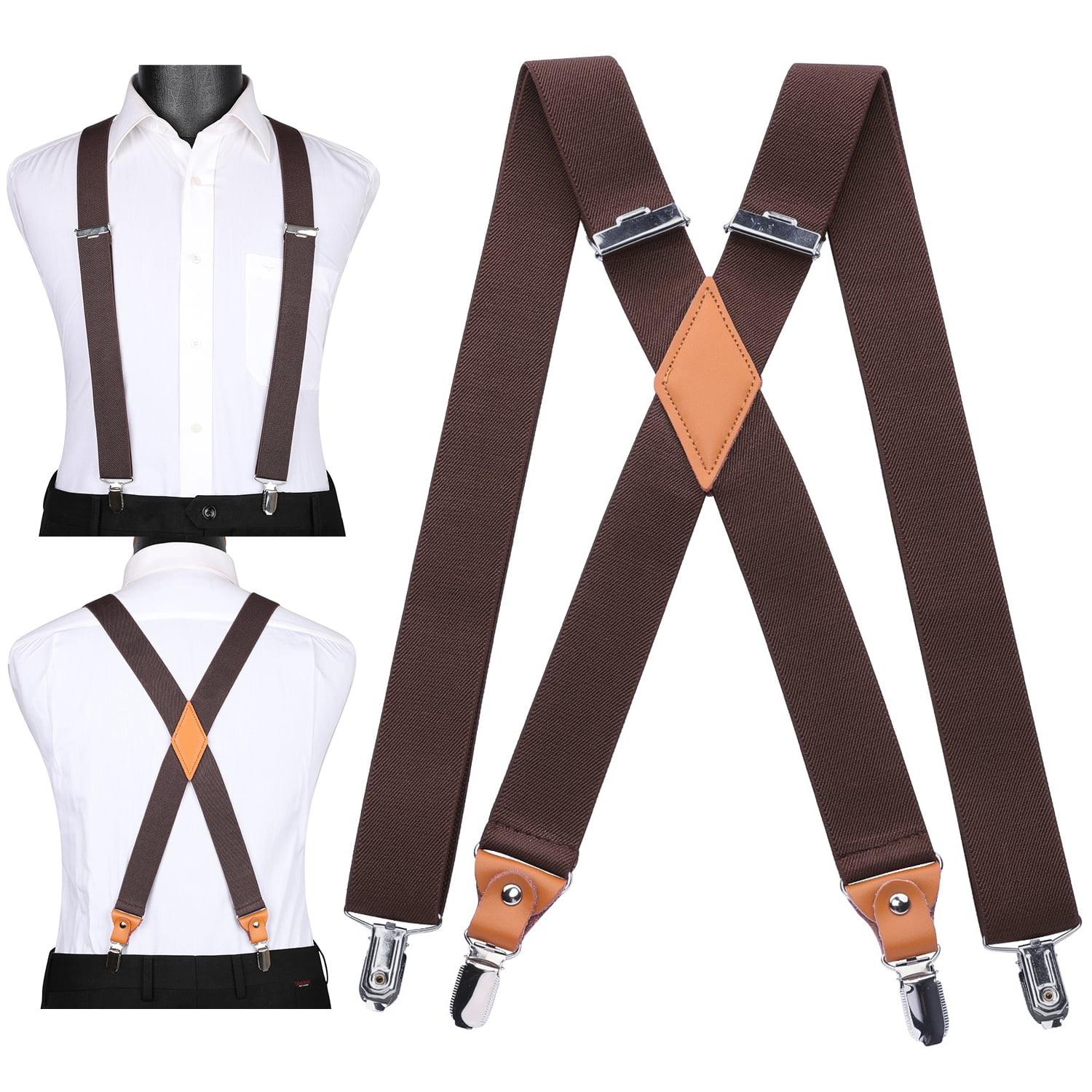 35mm Wide Men Suspenders High Elastic Adjustable 4 Strong Clips Suspender  Heavy Duty X Back Trousers Braces