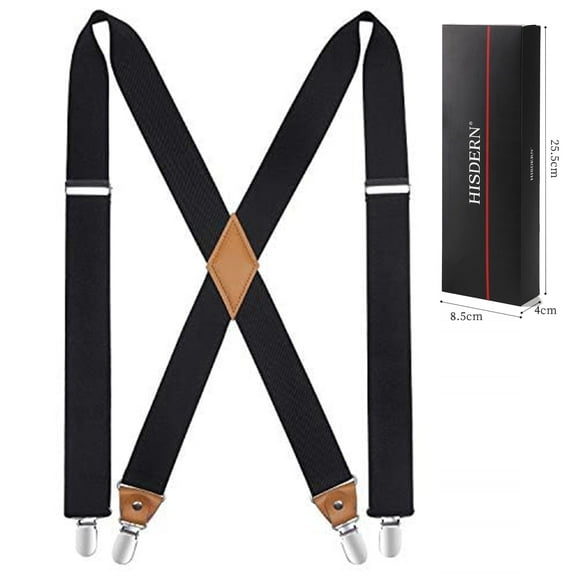 HISDERN Mens Suspenders X-Back 1.4'' Adjustable Elastic Strong Clips Suspenders Black Suspenders Braces