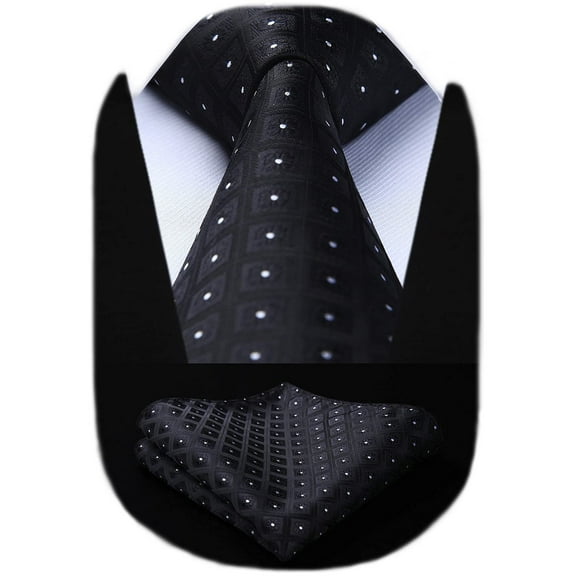HISDERN Mens Ties Plaid Tie and Pocket Square Set Classic Woven Formal Checkered Neckties & Handkerchief