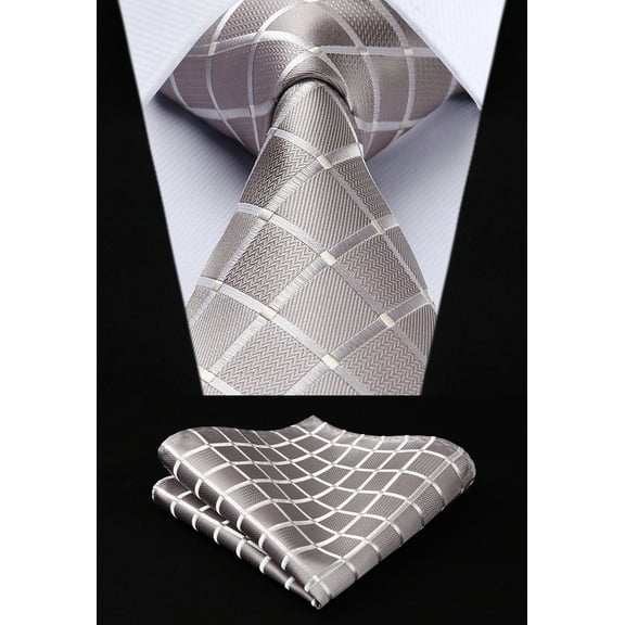 HISDERN Mens Ties Plaid Tie and Pocket Square Set Classic Woven Formal Checkered Neckties & Handkerchief