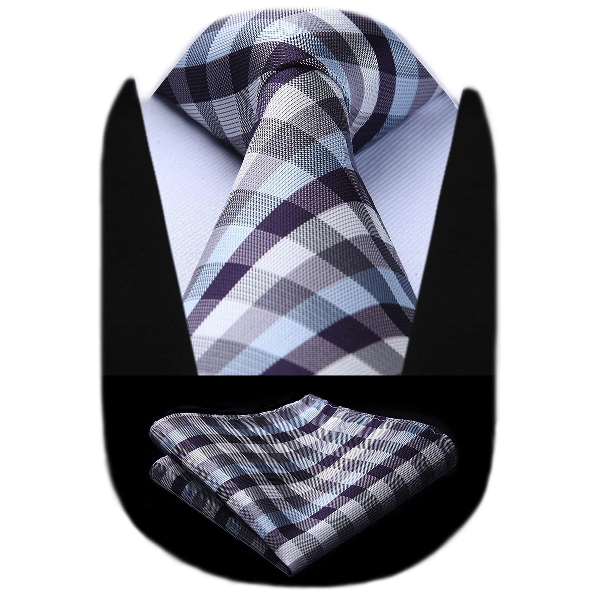 HISDERN Mens Ties Plaid Tie and Pocket Square Set Classic Woven Formal
