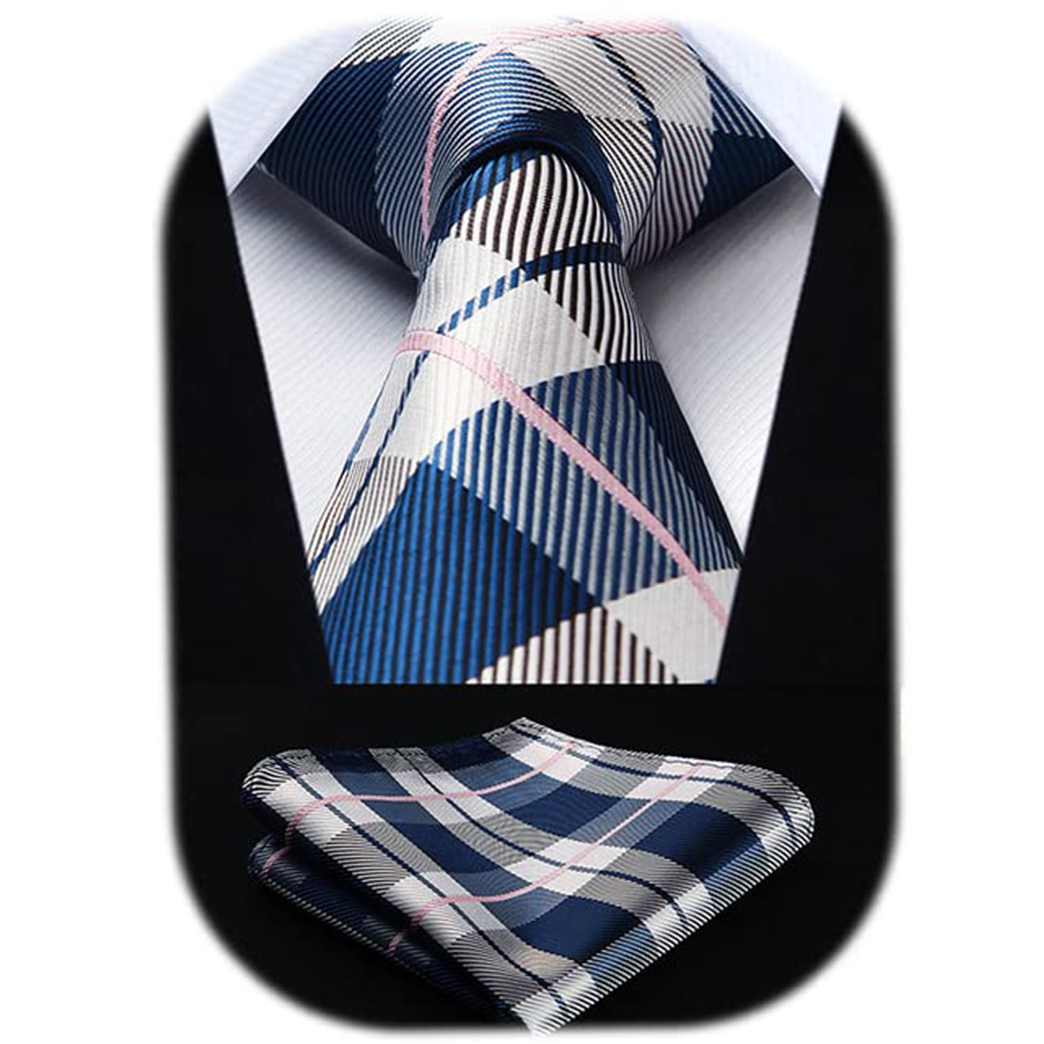 HISDERN Mens Ties Plaid Tie and Pocket Square Set Woven Formal