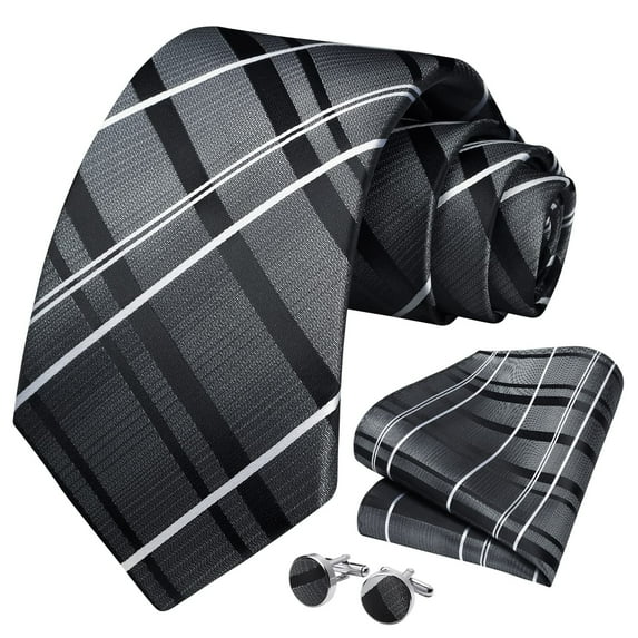 HISDERN Mens Ties Plaid Woven Classic Pocket Square Cufflinks Necktie Set Business Wedding Gift Box
