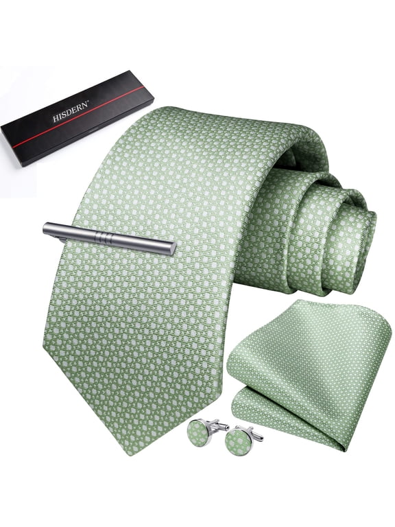 Mens Plaid Tie Set Classic Woven Necktie with Pocket Square Cufflinks & Tie Clip Wedding