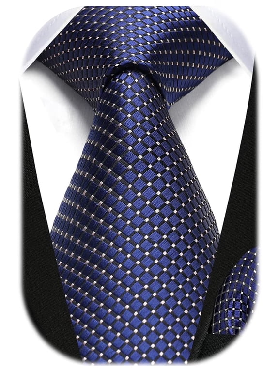 Navy Blue Ties for Men Extra Long Silk Tie and Pocket Square 63 inches Men's Formal Neckties