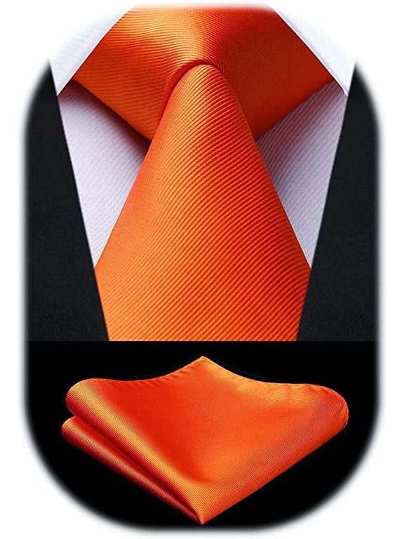 Orange Ties for Men Business Tie and Pocket Square Set Classic Satin Mens Wedding Necktie,Orange