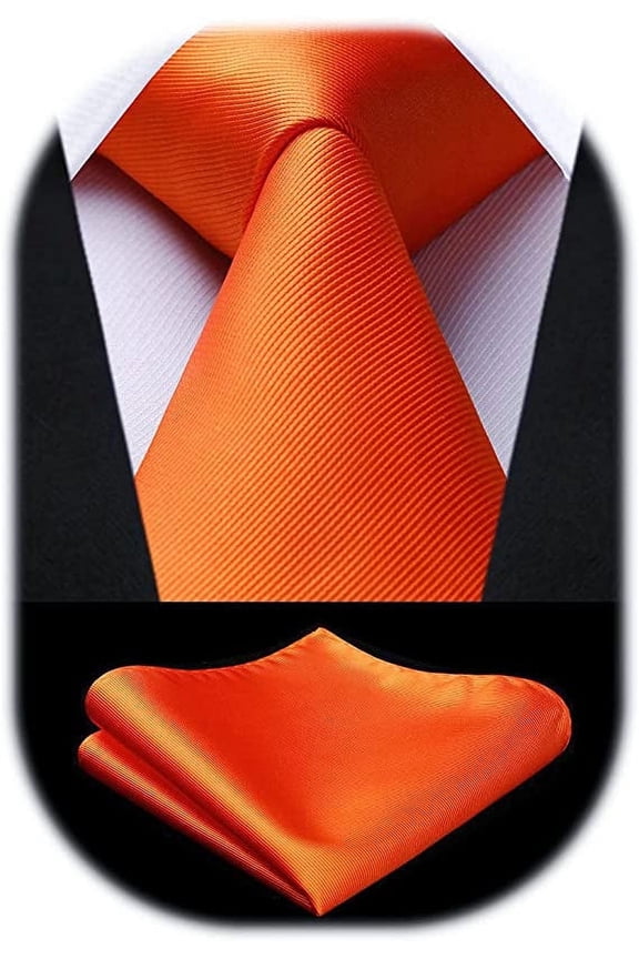 Orange Ties for Men Business Tie and Pocket Square Set Classic Satin Mens Wedding Necktie,Orange