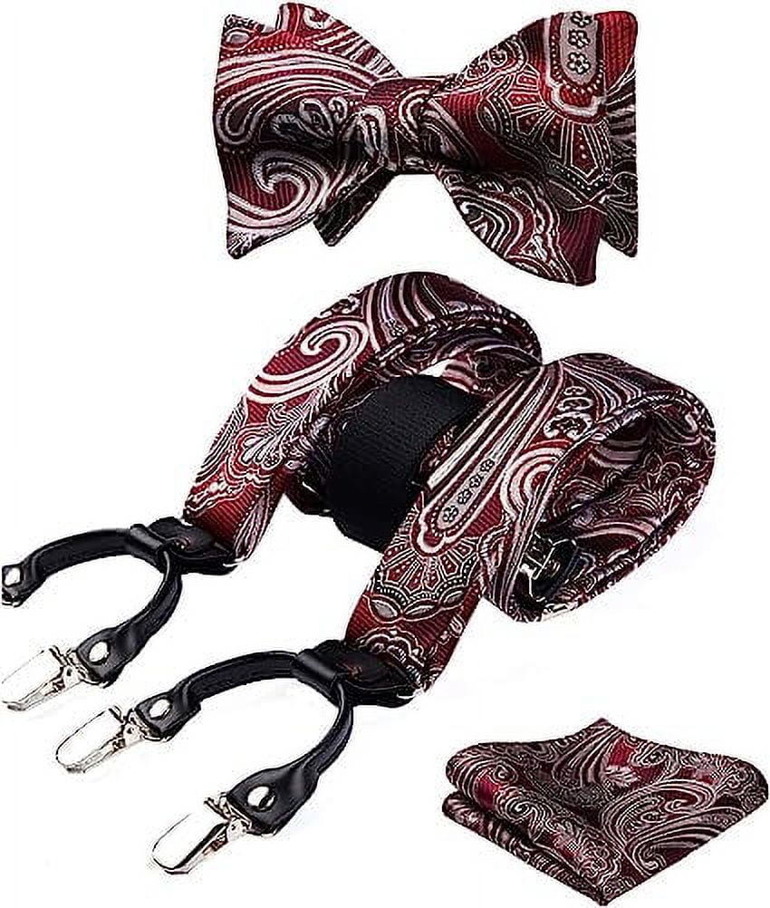 HISDERN Paisley Bow Tie and Suspenders for Men Suspender and Bowtie