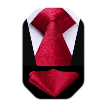 HISDERN Paisley Ties for Men Red Tie Handkerchief Silk Men's Necktie & Pocket Square Set Wedding
