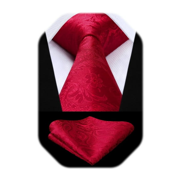 HISDERN Paisley Ties for Men Red Tie Handkerchief Silk Men's Necktie & Pocket Square Set Wedding