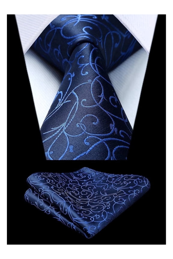 Paisley Ties for Men Solid Tie Handkerchief Floral Men's Necktie & Pocket Square Set,Blue-B
