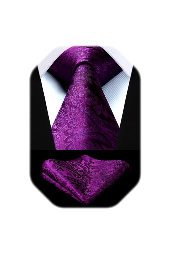 Paisley Ties for Men Solid Tie Handkerchief Floral Men's Necktie & Pocket Square Set,Purple-B
