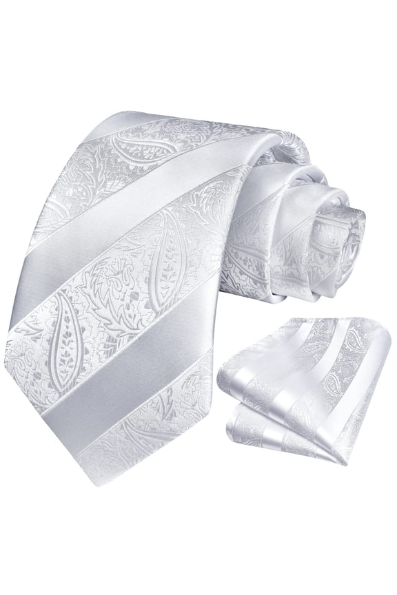 Paisley Ties for Men Solid Tie Handkerchief Floral Men's Necktie & Pocket Square Set,White