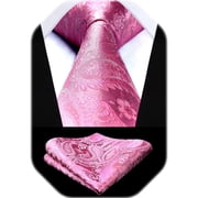 HISDERN Pink Tie for Men Paisley Floral Mens Ties Handkerchief Set Tuxedo Neckties Wedding Party Tie
