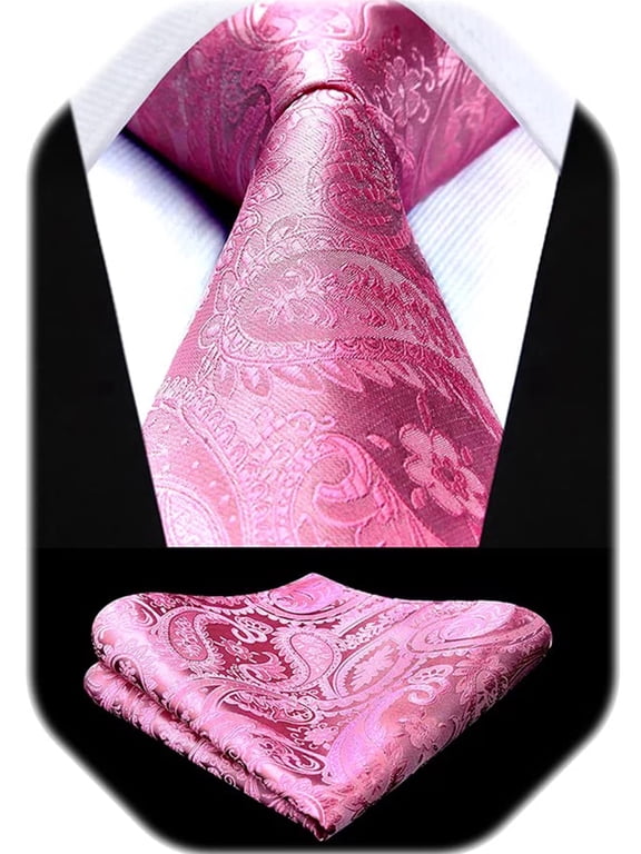 Pink Tie for Men Paisley Floral Mens Ties Handkerchief Set Tuxedo Neckties Wedding Party Tie