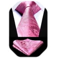 thumbnail image 1 of HISDERN Pink Tie for Men Paisley Floral Mens Ties Handkerchief Set Tuxedo Neckties Wedding Party Tie, 1 of 7