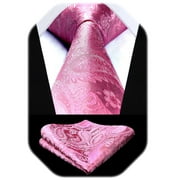 HISDERN Pink Tie for Men Paisley Floral Mens Ties Handkerchief Set Tuxedo Neckties Wedding Party Tie