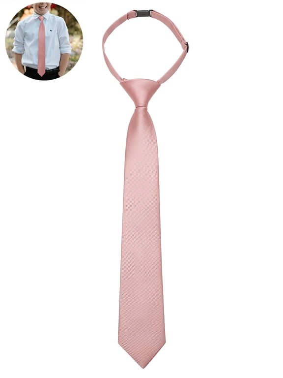 Pink Ties for Boys Pre-Tied Children's Necktie Age 8-12 Adjustable Weddings Solid Kids Tie