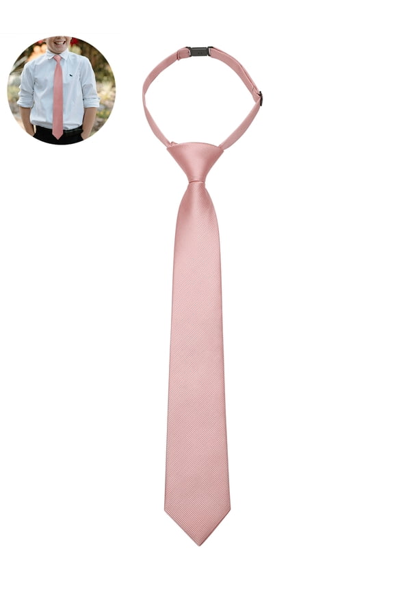Pink Ties for Boys Pre-Tied Children's Necktie Age 8-12 Adjustable Weddings Solid Kids Tie