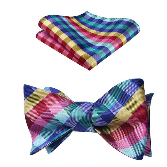 HISDERN Plaid Bow Ties for Men Formal Self Tie Bow Tie Tuxedo Wedding Bowties Handkerchief Set
