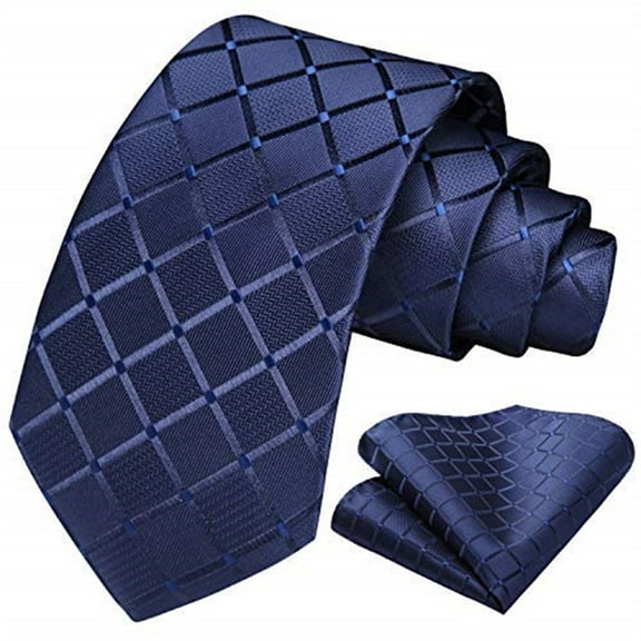 HISDERN Plaid Checkered Tie Handkerchief Woven Classic Formal Men's Necktie & Pocket Square Set