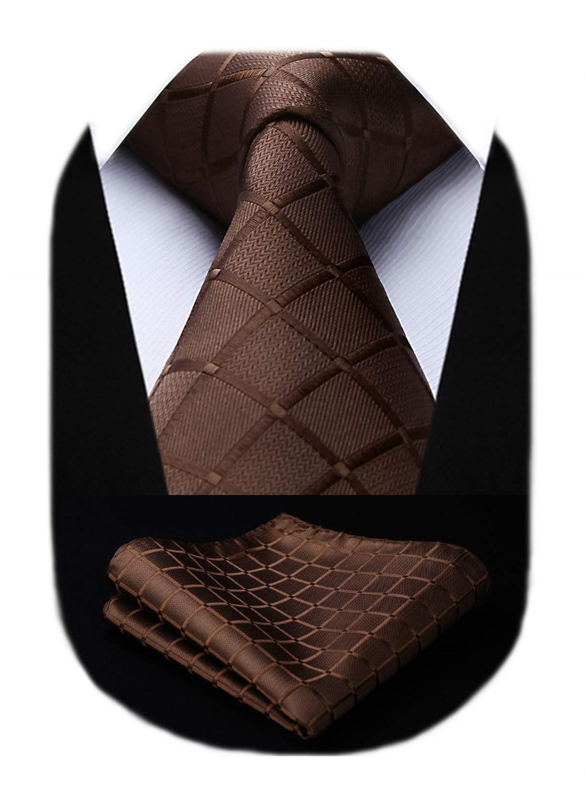 HISDERN Plaid Checkered Tie Handkerchief Woven Classic Formal Ties Men