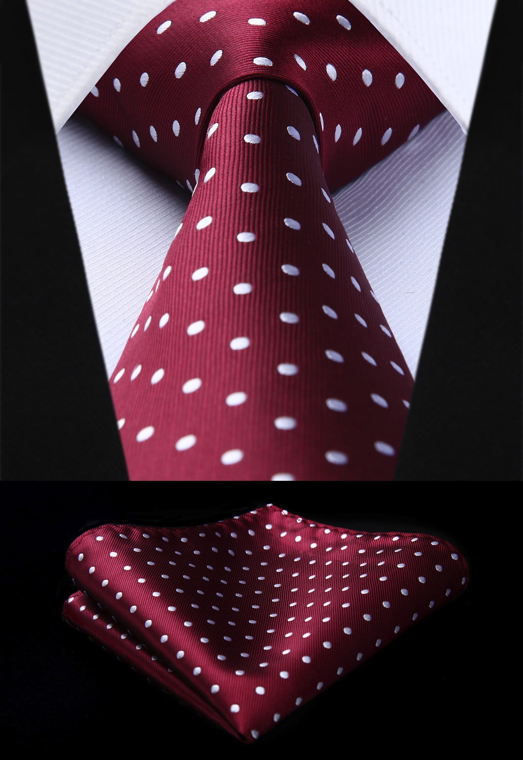 HISDERN Polka Dot Ties for Men Handkerchief Woven Classic Silk Mens
