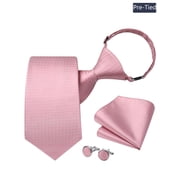 HISDERN Pink Pre Tied Necktie for Men, 3.15 inch Wide Adjustable Ties with Pocket Square Cufflinks Set Tie Wedding