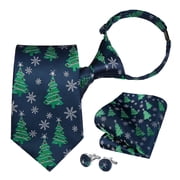 HISDERN Pattern Ties for Men Christmas Pre-tied Woven Tie Pocket Square Cufflink Matching Set for Party