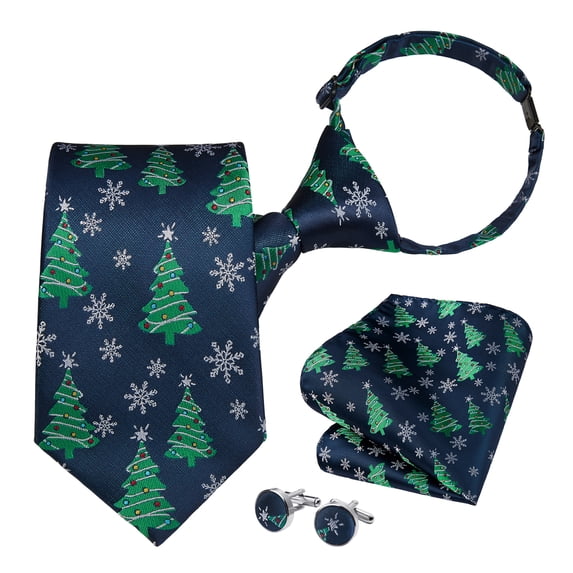 HISDERN Pattern Ties for Men Christmas Pre-tied Woven Tie Pocket Square Cufflink Matching Set for Party