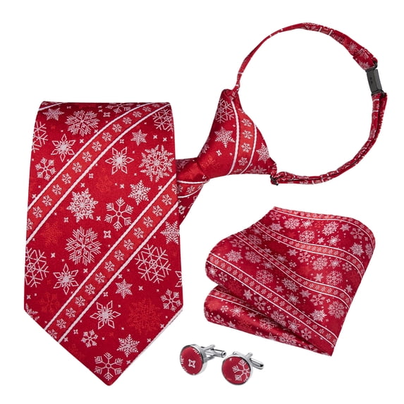 HISDERN Ties for Men Christmas Pre-tied Necktie & Matching Pocket Square Cufflink Set for Festive Party